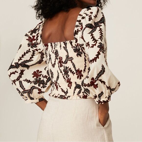 Joie Benison Smocked Square Neck Puff Sleeve Top-Women Sz S - Picture 2 of 9